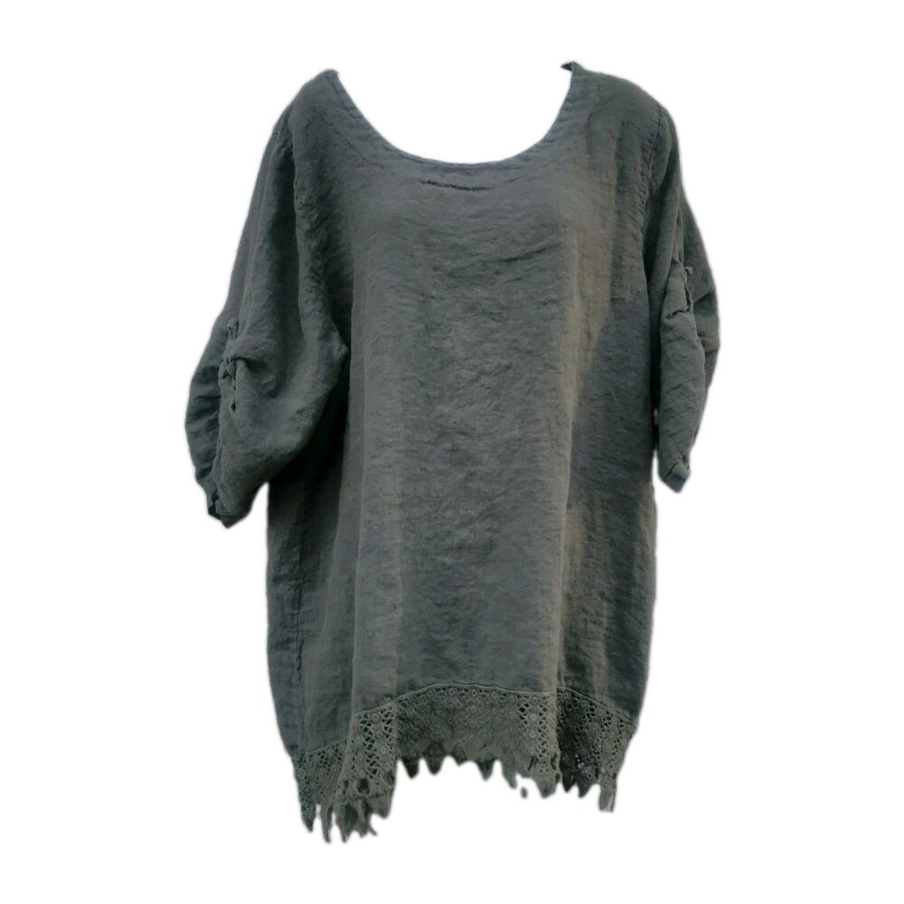 Lungo L'arno Italy 100% Linen Top Green Sz 2X Lagenlook Coastal